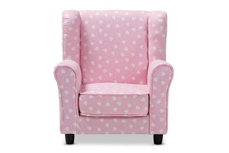 Selina Modern and Contemporary Pink and White Heart Patterned Fabric Upholstered Kids Armchair