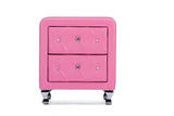 Stella Crystal Tufted Pink Leather Modern Nightstand