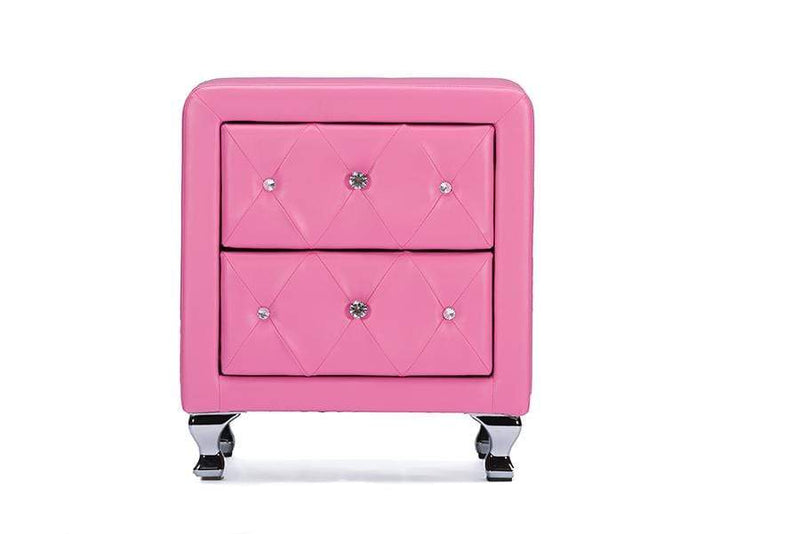 Stella Crystal Tufted Pink Leather Modern Nightstand