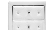 Stella Crystal Tufted White Upholstered Modern Nightstand