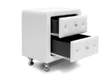 Stella Crystal Tufted White Upholstered Modern Nightstand