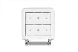 Stella Crystal Tufted White Upholstered Modern Nightstand