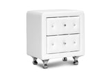 Stella Crystal Tufted White Upholstered Modern Nightstand