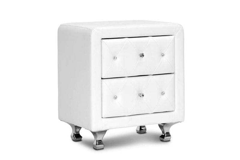 Stella Crystal Tufted White Upholstered Modern Nightstand
