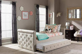 Swamson Modern and Contemporary Beige Fabric Tufted Twin Size Daybed with Roll-out Trundle Guest Bed