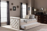 Swamson Modern and Contemporary Beige Fabric Tufted Twin Size Daybed with Roll-out Trundle Guest Bed