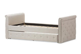 Swamson Modern and Contemporary Beige Fabric Tufted Twin Size Daybed with Roll-out Trundle Guest Bed