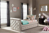 Swamson Modern and Contemporary Beige Fabric Tufted Twin Size Daybed with Roll-out Trundle Guest Bed