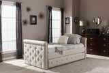 Swamson Modern and Contemporary Beige Fabric Tufted Twin Size Daybed with Roll-out Trundle Guest Bed