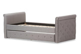 Swamson Modern and Contemporary Grey Fabric Tufted Twin Size Daybed with Roll-out Trundle Guest Bed
