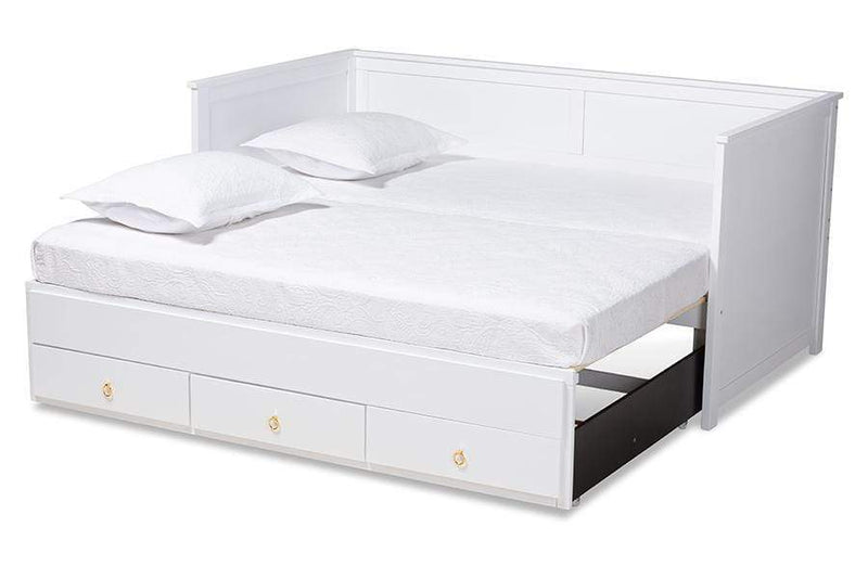 Thomas Classic and Traditional White Finished Wood Expandable Twin Size to King Size Daybed with Storage Drawers