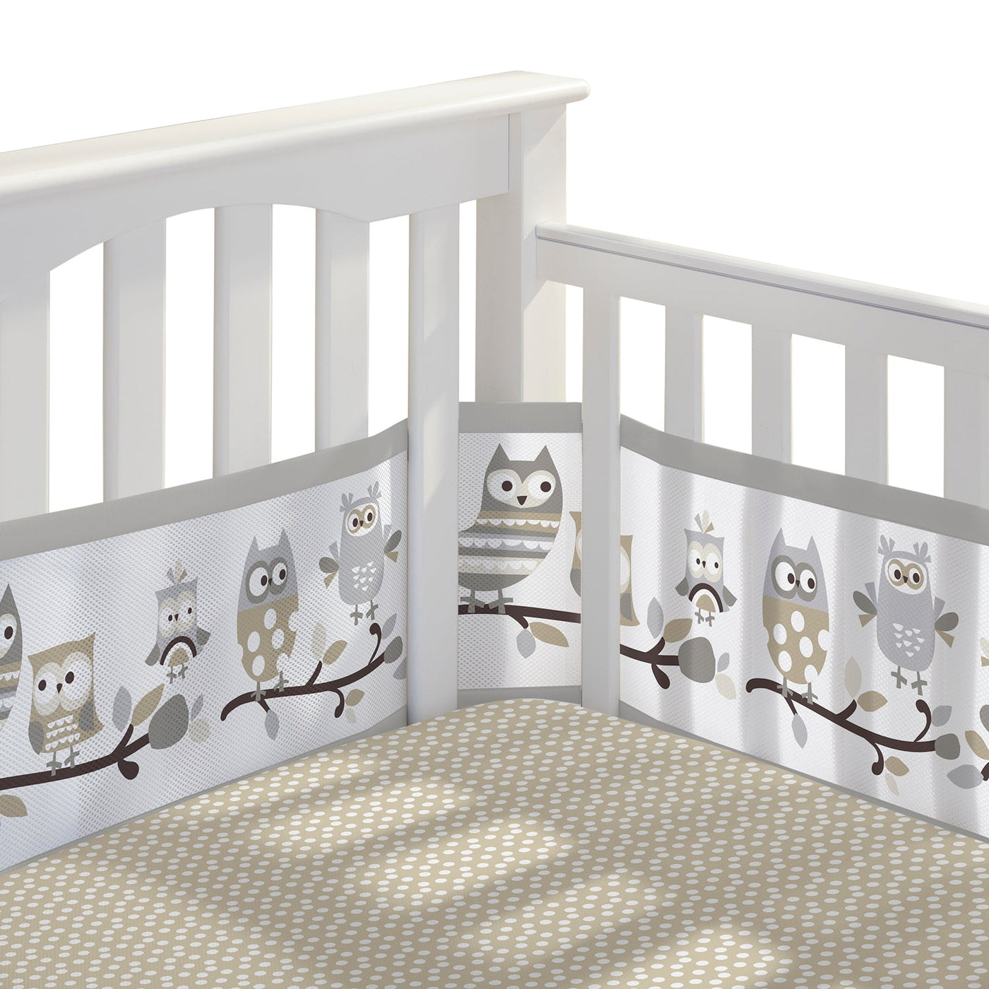 Breathable Baby 3 Piece Classic Crib Bedding Set, Owl Fun Gray