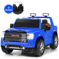 12V 2-Seater Licensed GMC Kids Ride On Truck RC Electric Car with Storage Box-Blue