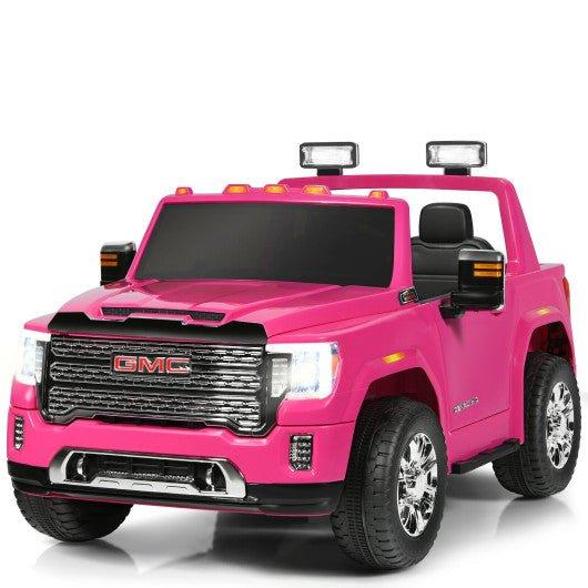 12V 2-Seater Licensed GMC Kids Ride On Truck RC Electric Car with Storage Box-Pink