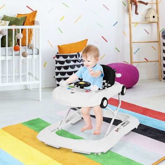 2-in-1 Foldable Baby Walker in White with Built-In Music Player and Lights – Adjustable and Compact Design for Infants