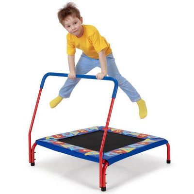 36 Inch Kids Indoor Outdoor Square Trampoline with Foamed Handrail-Blue