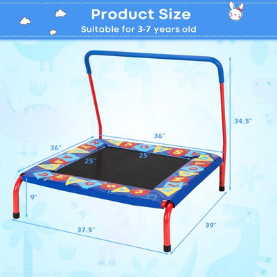 36 Inch Kids Indoor Outdoor Square Trampoline with Foamed Handrail-Blue