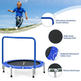 36 Inch Kids Trampoline Mini Rebounder – Safe and fun indoor trampoline with a fully covered handrail for stability, perfect for active play – Blue – MonkeyBunks.com.