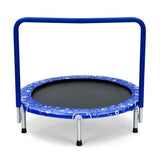 36 Inch Kids Trampoline Mini Rebounder – Safe and fun indoor trampoline with a fully covered handrail for stability, perfect for active play – Blue – MonkeyBunks.com.