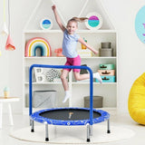 36 Inch Kids Trampoline Mini Rebounder – Safe and fun indoor trampoline with a fully covered handrail for stability, perfect for active play – Blue – MonkeyBunks.com.