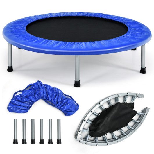 38 Inch Mini Folding Trampoline Portable Leisure Fitness Backboard-Blue