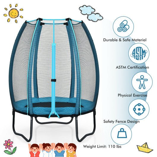 4 Feet Kids Trampoline Recreational Bounce Jumper with Enclosure Net-Blue