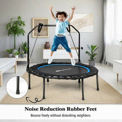 40 Inch Foldable Fitness Rebounder with Resistance Bands Adjustable Home-Blue