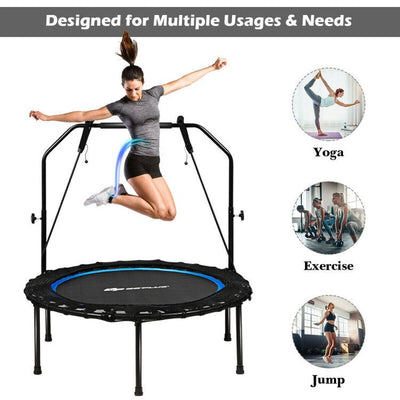 40 Inch Foldable Fitness Rebounder with Resistance Bands Adjustable Home-Blue