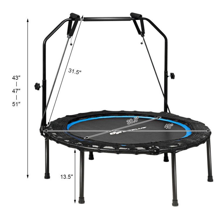 40 Inch Foldable Fitness Rebounder with Resistance Bands Adjustable Home-Blue