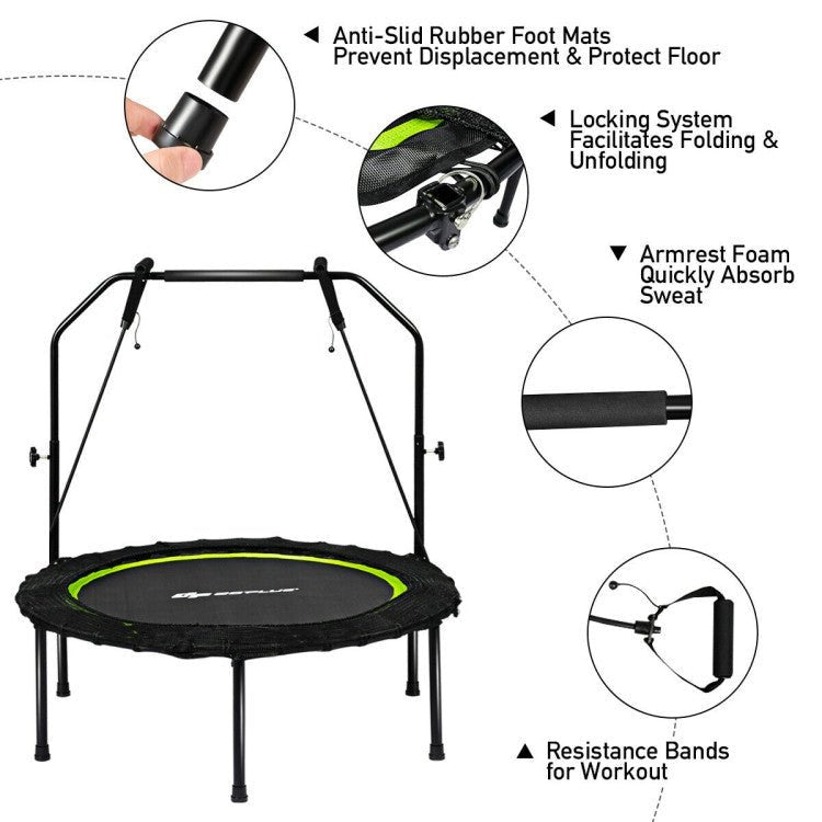 40 Inch Foldable Fitness Rebounder with Resistance Bands Adjustable Home-Green