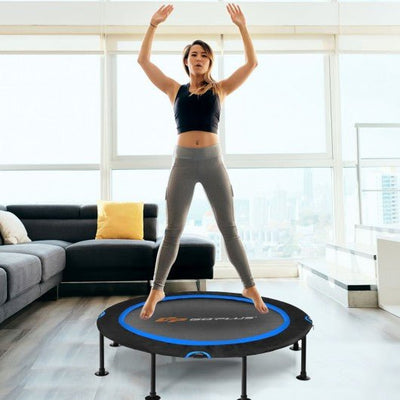 47 Inch Folding Trampoline Fitness Exercise Rebound with Safety Pad Kids and Adults-Blue