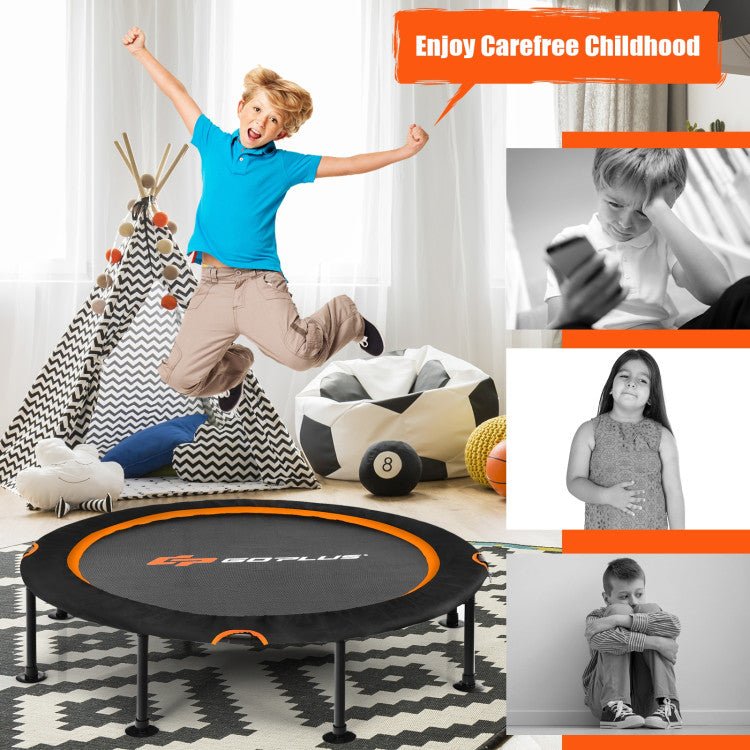 47 Inch Folding Trampoline Fitness Exercise Rebound with Safety Pad Kids and Adults-Orange