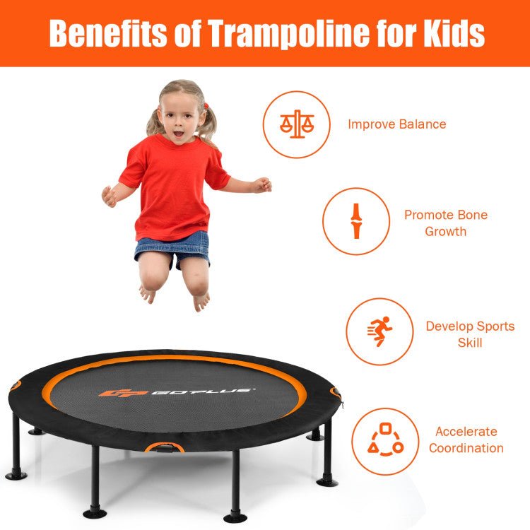 47 Inch Folding Trampoline Fitness Exercise Rebound with Safety Pad Kids and Adults-Orange