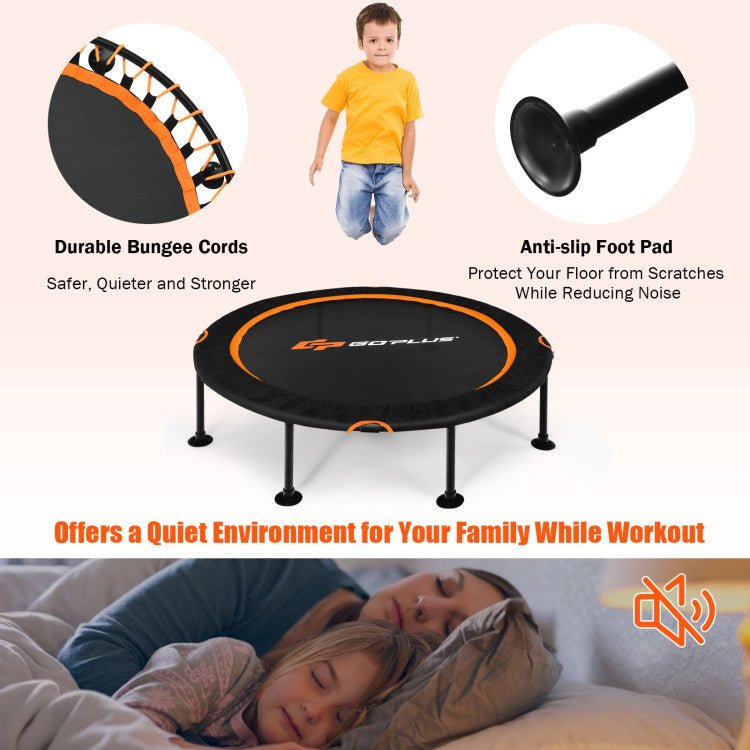 47 Inch Folding Trampoline Fitness Exercise Rebound with Safety Pad Kids and Adults-Orange