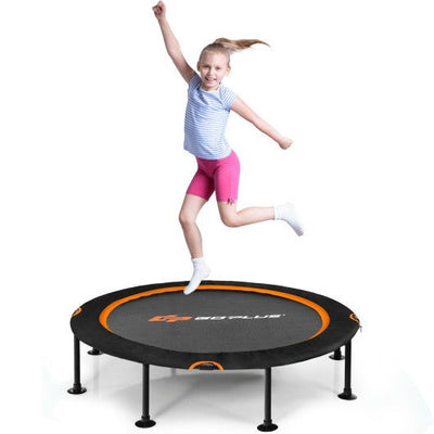 47 Inch Folding Trampoline Fitness Exercise Rebound with Safety Pad Kids and Adults-Orange