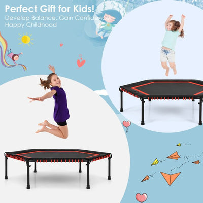 50 Inch Hexagonal Fitness Trampoline Exercise Rebounder with Pad-Red