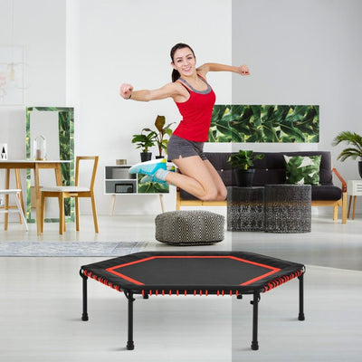 50 Inch Hexagonal Fitness Trampoline Exercise Rebounder with Pad-Red