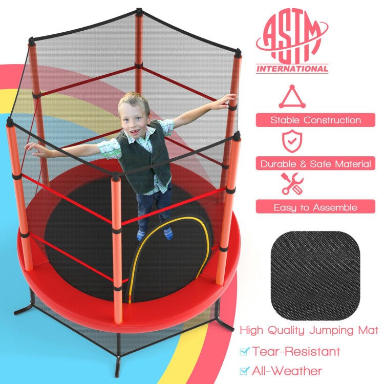 55 Inch Kids Recreational Trampoline Bouncing Jumping Mat with Enclosure Net-Navy