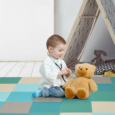 58'' Toddler Foam Play Mat Baby Folding Activity Floor Mat for Home and Daycare School-Light Blue