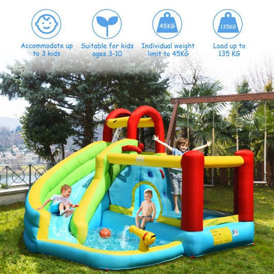 6 in 1 Inflatable Bounce House with Climbing Wall and Basketball Hoop without Blower