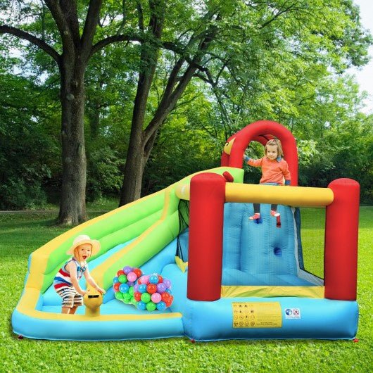 6 in 1 Inflatable Bounce House with Climbing Wall and Basketball Hoop without Blower