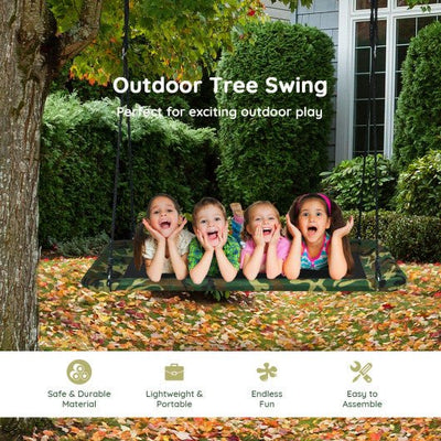 60 Inches Platform Tree Swing Outdoor with  2 Hanging Straps-Army Green