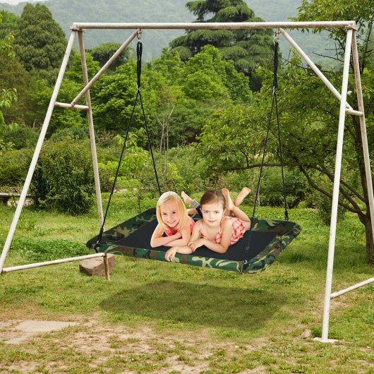 60 Inches Platform Tree Swing Outdoor with  2 Hanging Straps-Army Green