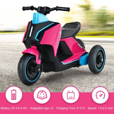 6V 3 Wheel Toddler Ride-On Electric Motorcycle with Music Horn-Pink