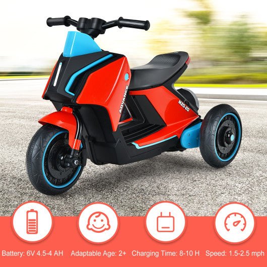 6V 3 Wheel Toddler Ride-On Electric Motorcycle with Music Horn-Red