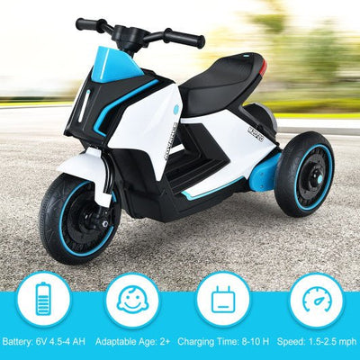 6V 3 Wheel Toddler Ride-On Electric Motorcycle with Music Horn-White