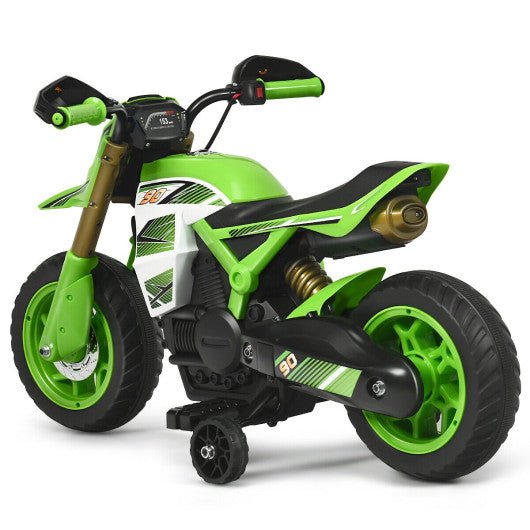 6V Electric Kids Ride-On Battery Motorcycle with Training Wheels -Green