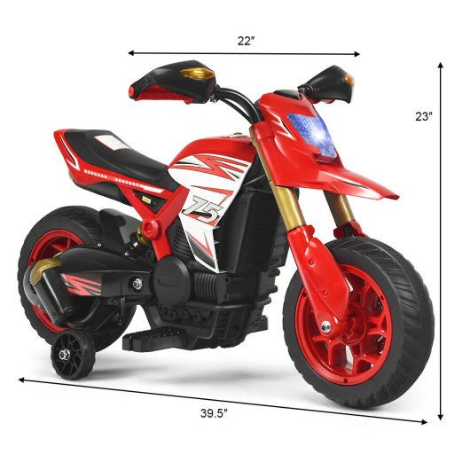 6V Electric Kids Ride-On Battery Motorcycle with Training Wheels -Red