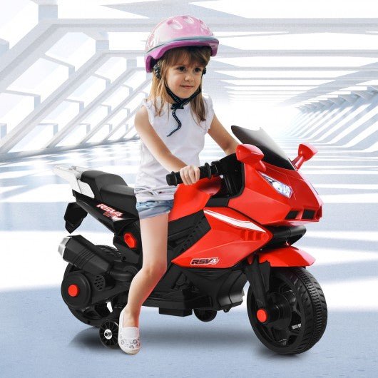 6V Kids Ride on Motorbike with Training Wheels and Music-Red