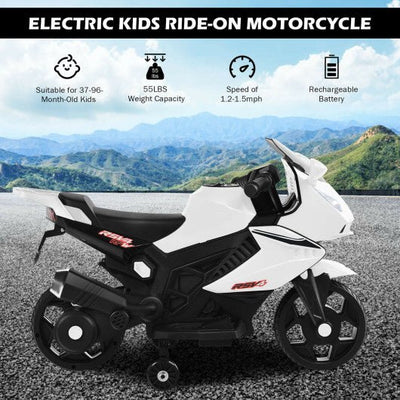 6V Kids Ride on Motorbike with Training Wheels and Music-White